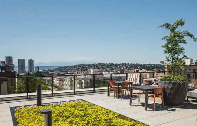 Look out at the mountains, city and Sound while you eat lunch or work from home on the rooftop
