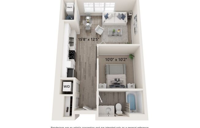 Studio, 1 bath, 595 sqft, $1,585, Unit 201