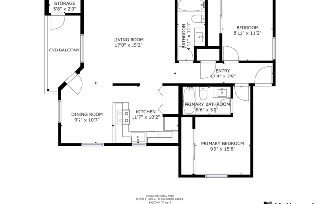 2 beds, 2 baths, 978 sqft, $1,750, Unit 316