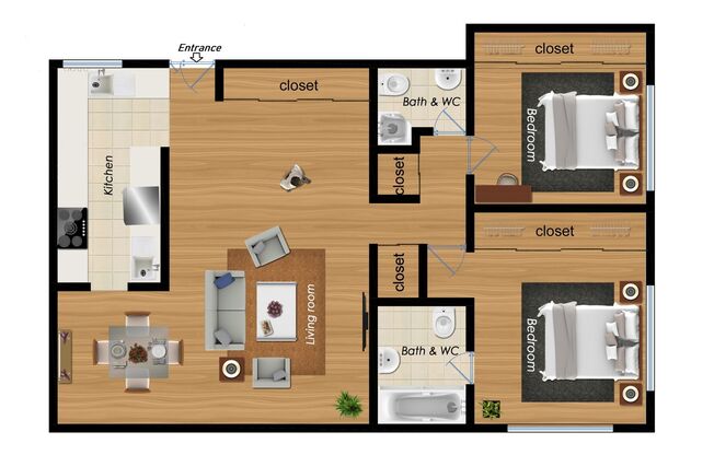 2 beds, 2 baths, 1,000 sqft, $4,750, Unit 105