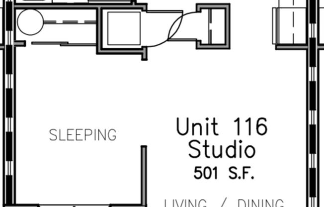 Studio, 1 bath, 501 sqft, $1,550, Unit 116