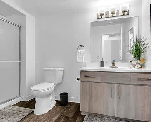 a bathroom with a toilet and a sink and a mirror at Edge At Farmington Hills - Farmington Hills, MI, Farmington Hills, MI, 48334