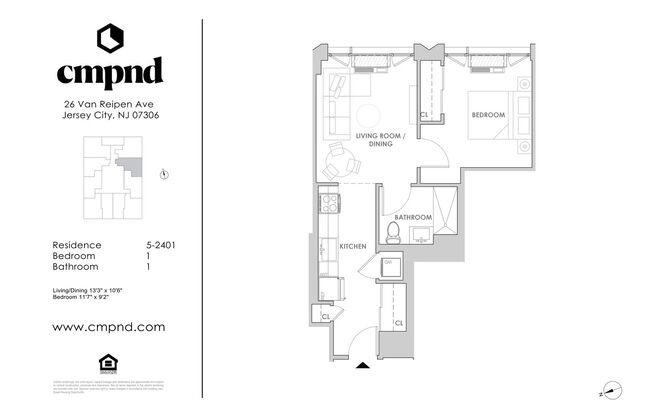 1 bed, 1 bath, 525 sqft, $2,950, Unit 1201