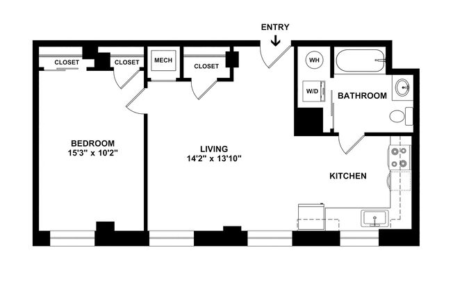 1 bed, 1 bath, 599 sqft, $2,645, Unit H-711