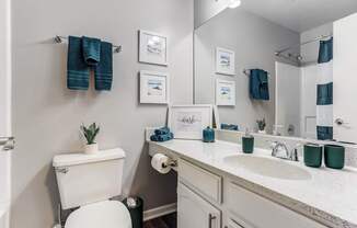 A white toilet sits next to a sink in a bathroom.