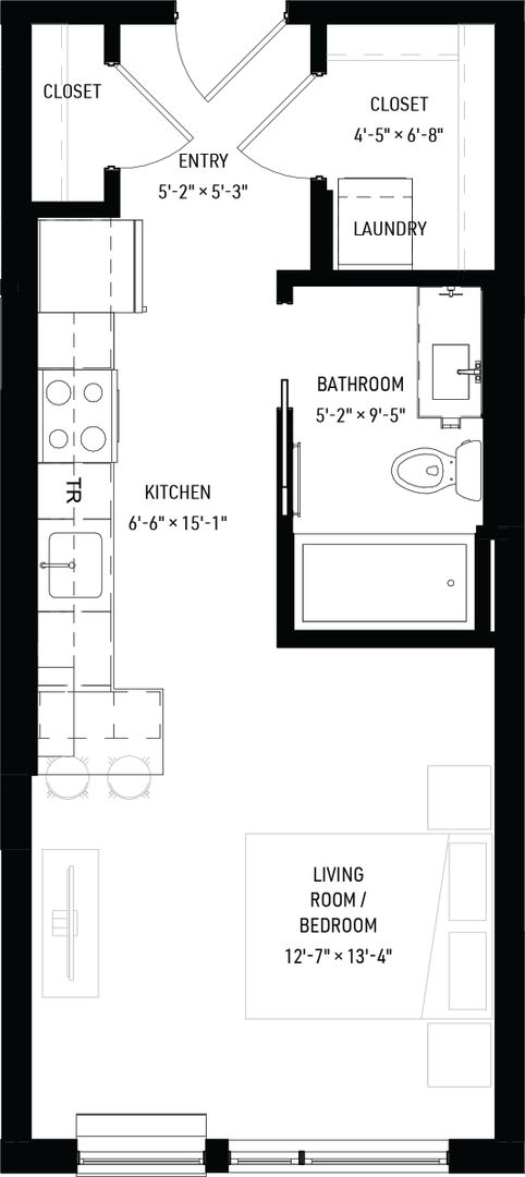 Studio, 1 bath, 450 sqft, $1,110, Unit W506