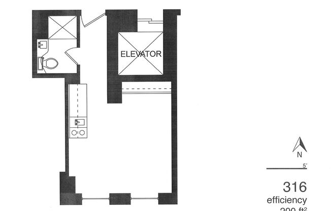 Studio, 1 bath, 200 sqft, $475, Unit 316