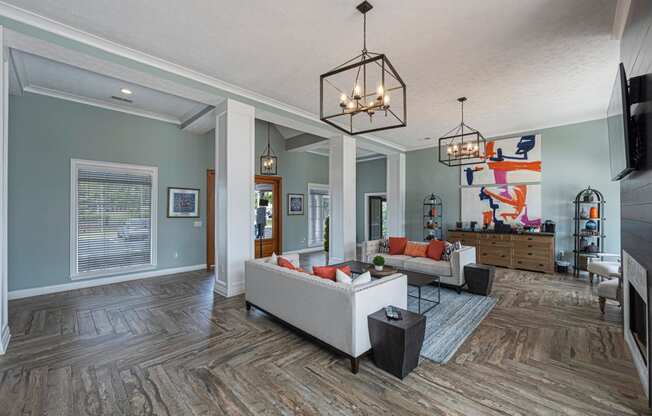 a living room with a couch and a tv