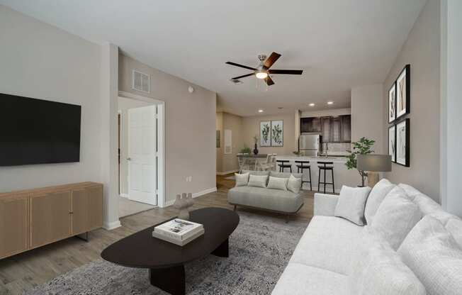 a living room with a couch and a coffee table