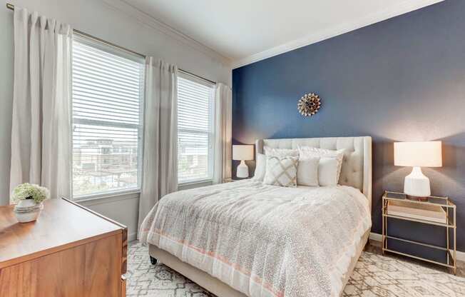 Bedroom With Expansive Windows at McKinney Square Apartments, McKinney, Texas