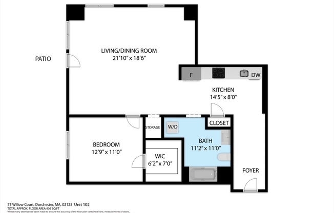 1 bed, 1 bath, 909 sqft, $3,045, Unit 102