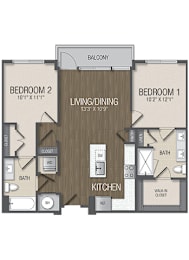 2 beds, 2 baths, 983 sqft, $2,629