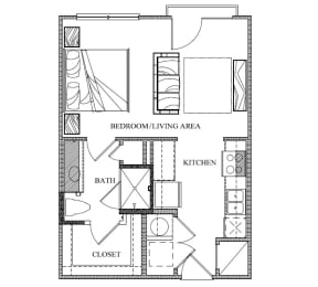 Studio, 1 bath, 485 sqft, $1,711