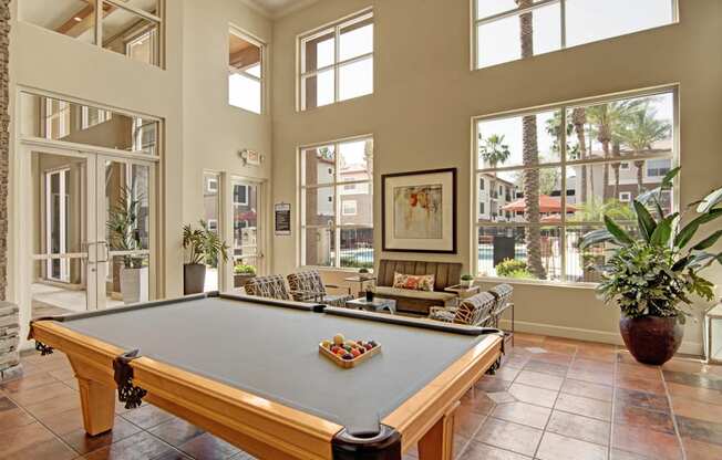 pool table in the clubhouse at villas at houston levee west apartments in cordova