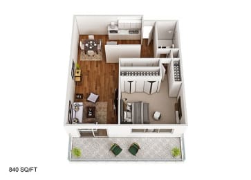 1 bed, 1 bath, 840 sqft, $1,213