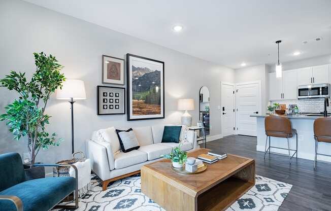 a living room with a couch and a coffee table