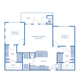 2 beds, 2 baths, 1,059 sqft, $1,551