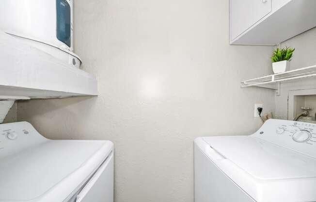Laundry room has a washer and dryer