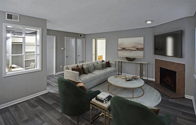 a living room with a couch and a table