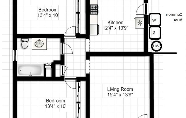2 beds, 1 bath, 903 sqft, $1,290, Unit D-3