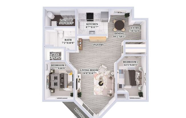 2 beds, 1 bath, 1,106 sqft, $1,345, Unit D-312