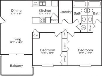 2 beds, 2 baths, 984 sqft, $1,490