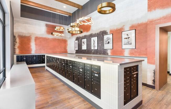 Sleek mailroom design meets modern convenience at Modera Higley Commons—your daily deliveries handled with ease just moments from home.