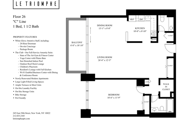 1 bed, 1.5 baths, 965 sqft, $6,800