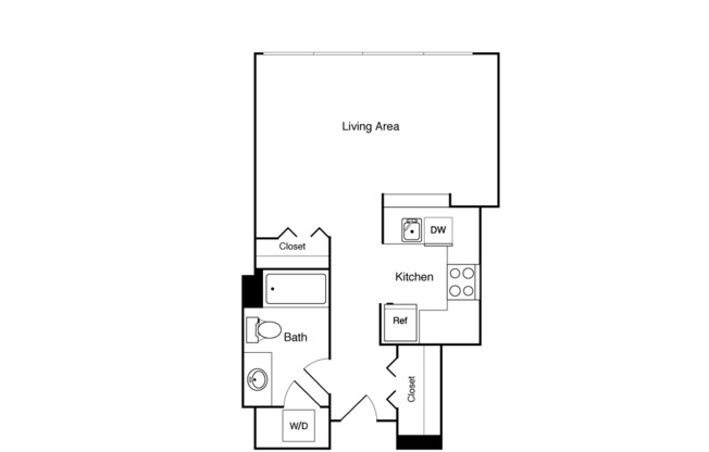 Studio, 1 bath, 540 sqft, $1,952, Unit 301