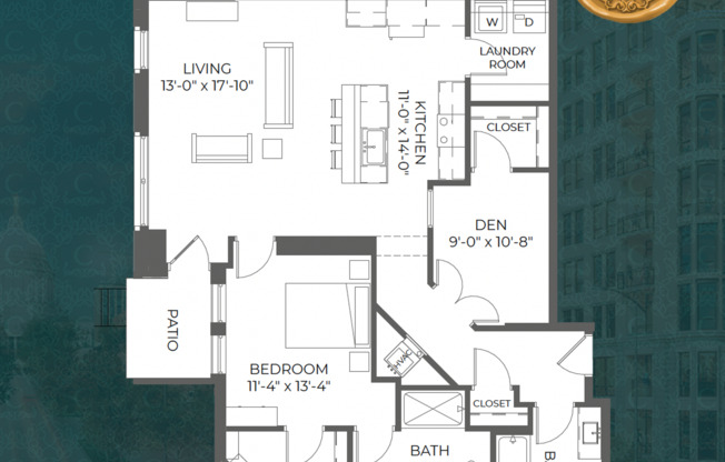 1 bed, 2 baths, 1,215 sqft, $3,650, Unit 100