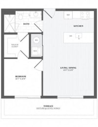 1 bed, 1 bath, 650 sqft, $2,555