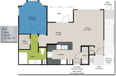 1 bed, 1 bath, 775 sqft, $1,534