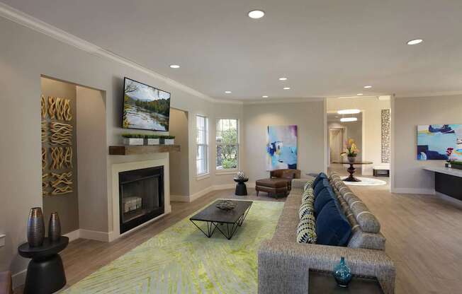 Clubhouse lounge with fireplace, TV and WiFi