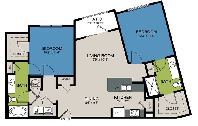 2 beds, 2 baths, 1,120 sqft, $1,732