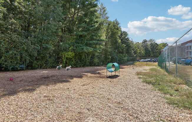 A playground with a green swing set and a fence in the background.