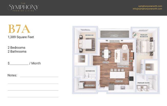 2 beds, 2 baths, 1,389 sqft, $2,400, Unit 406