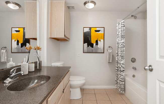 apartment bathroom with a shower tub