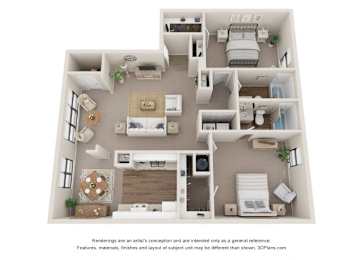 2 beds, 2 baths, 1,187 sqft, $1,270