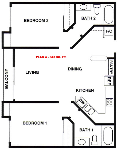 2 beds, 2 baths, 843 sqft, $2,600, Unit 301