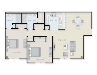 2 beds, 2 baths, 930 sqft, $2,555