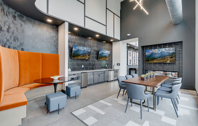 Entertainment space with table and chairs