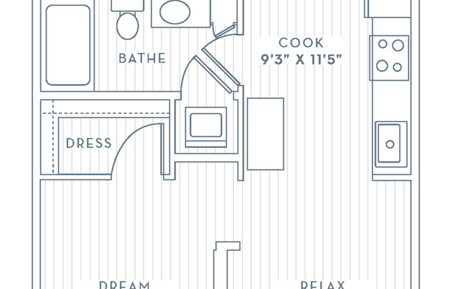 Studio, 1 bath, 598 sqft, $1,468