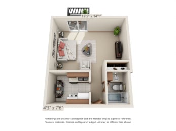 Studio, 1 bath, 575 sqft, $1,057