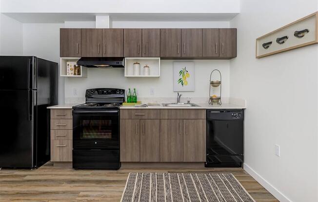 a kitchen or kitchenette at residence & conference centre windsor at Jefferson Yards, Tacoma, WA