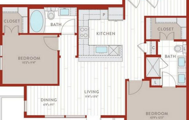 2 beds, 2 baths, 1,020 sqft, $2,110