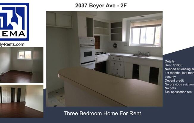 3 beds, 1 bath, 1,053 sqft, $1,850, Unit 2F