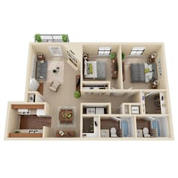 2 beds, 2 baths, 1,075 sqft, $1,004