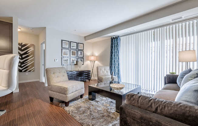 Living room with ceiling to floor windows