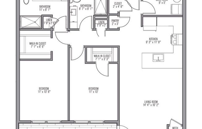 2 beds, 2 baths, 1,214 sqft, $1,995, Unit 206