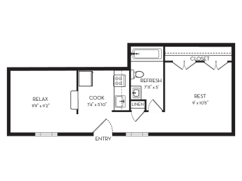 Studio, 1 bath, 500 sqft, $1,988